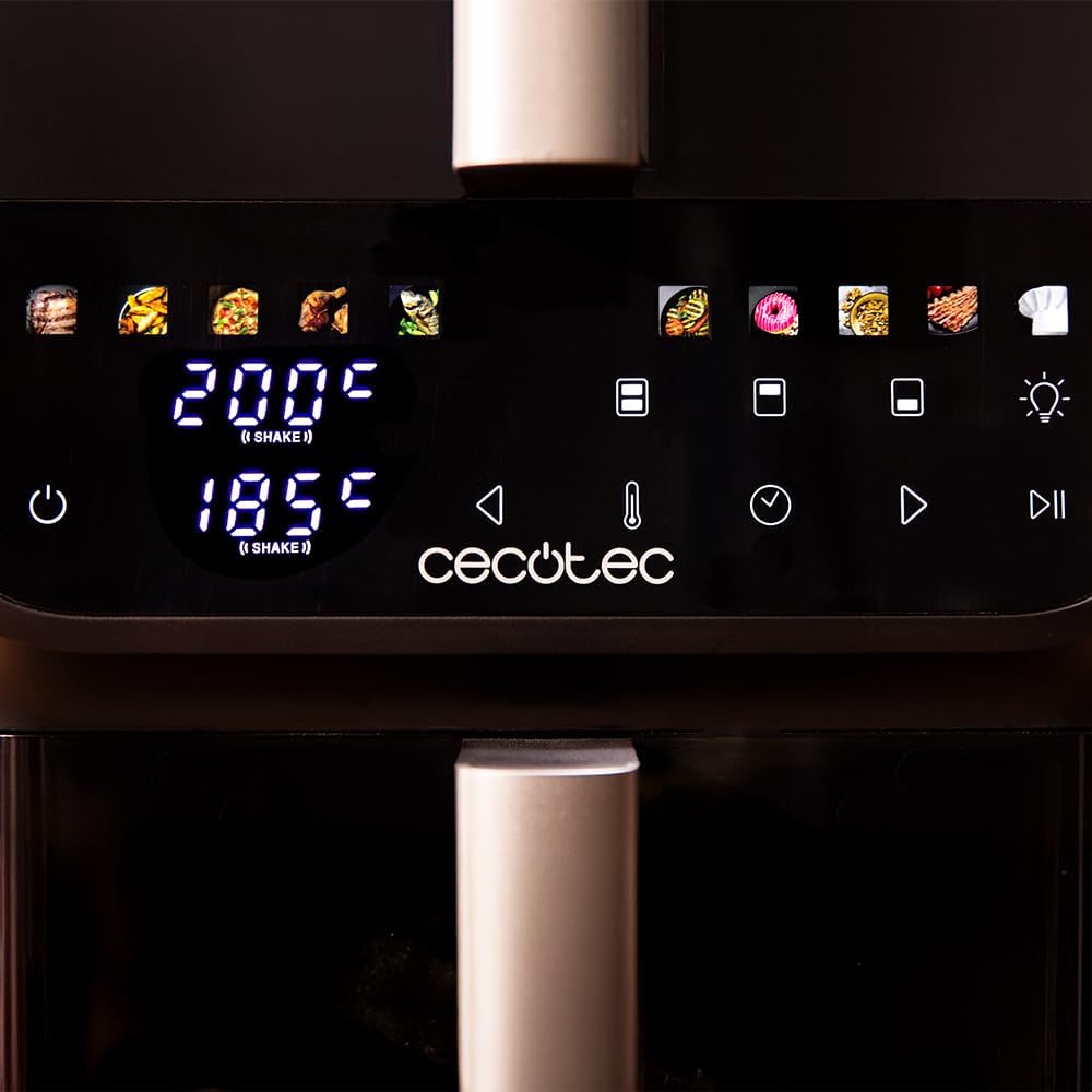 Cecotec Friteuse à Air sans Huile - Air Fryer 10L Cecofry DuoLevel 10000 DuoSize Window. 2000W, Design Vertical, 2 Cuves de 3.5L et 6.5L, Sync, 10 Menus, Température 80-200ºC, Fenêtre, Panneau Tactile