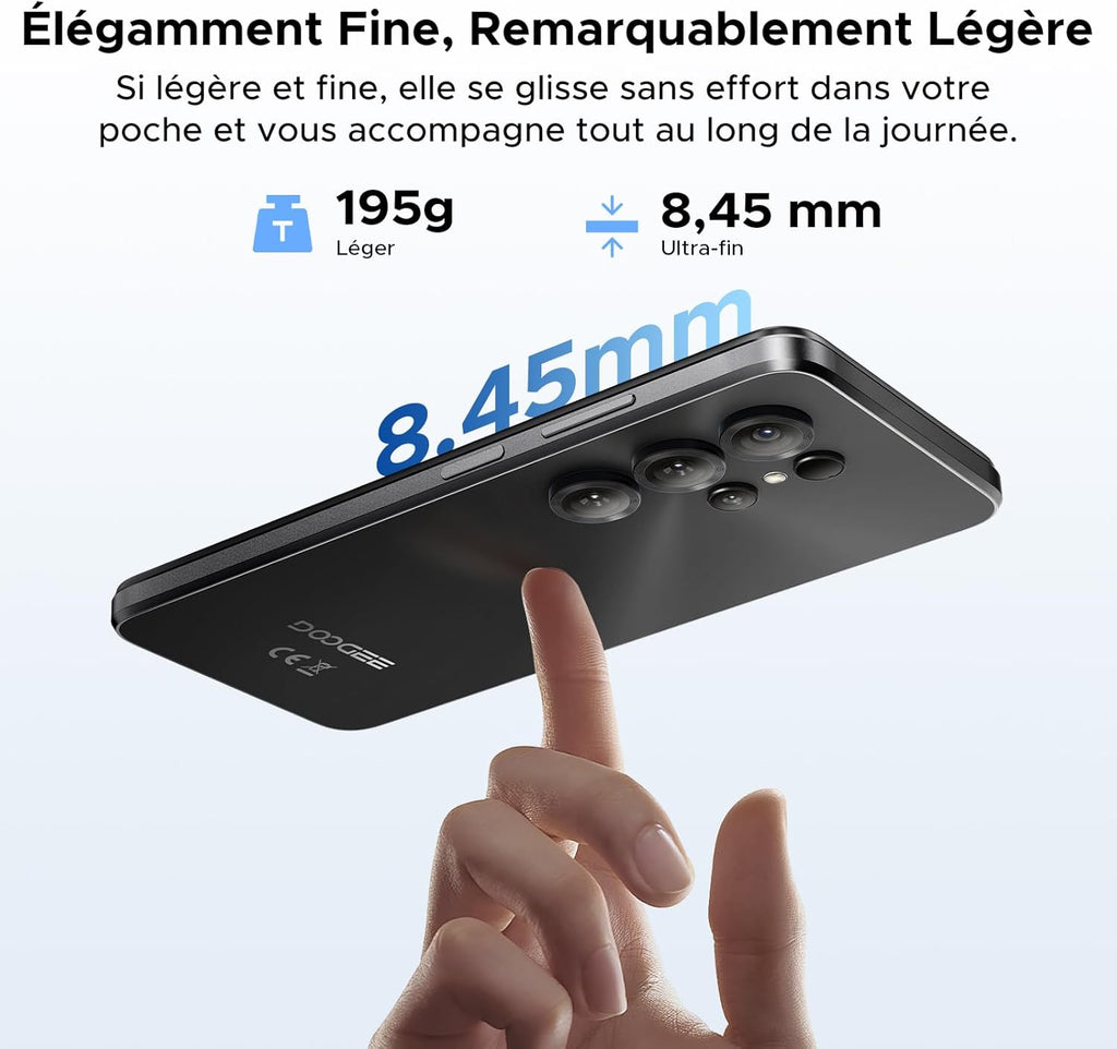 DOOGEE Note56X Pro Android 16 Smartphone Pas Cher, 6150mAh Telephone Portable Écran 6.56" HD+90Hz 32Go+128Go/TF 2To, 8MP+13MP, UNISOC T7225,Dual SIM, Octa Core, Face ID/Fingerprint/NFC/3.5mm,Noir
