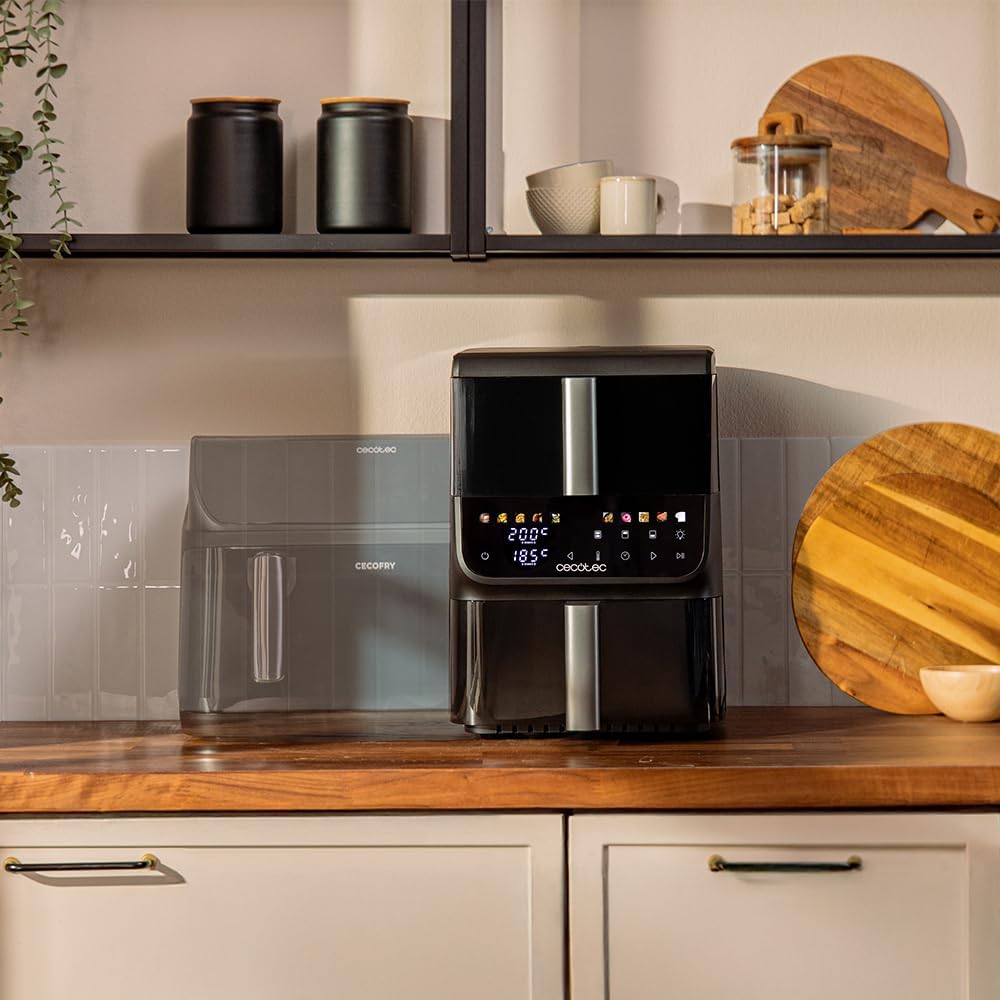 Cecotec Friteuse à Air sans Huile - Air Fryer 10L Cecofry DuoLevel 10000 DuoSize Window. 2000W, Design Vertical, 2 Cuves de 3.5L et 6.5L, Sync, 10 Menus, Température 80-200ºC, Fenêtre, Panneau Tactile
