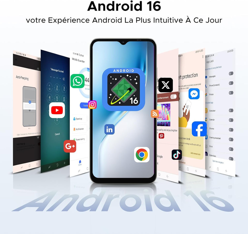 DOOGEE Note56X Pro Android 16 Smartphone Pas Cher, 6150mAh Telephone Portable Écran 6.56" HD+90Hz 32Go+128Go/TF 2To, 8MP+13MP, UNISOC T7225,Dual SIM, Octa Core, Face ID/Fingerprint/NFC/3.5mm,Noir