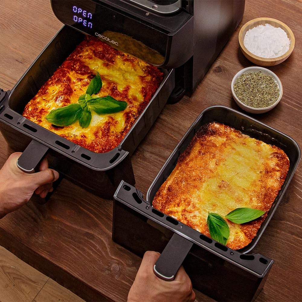 Cecotec Friteuse à Air sans Huile - Air Fryer 10L Cecofry DuoLevel 10000 DuoSize Window. 2000W, Design Vertical, 2 Cuves de 3.5L et 6.5L, Sync, 10 Menus, Température 80-200ºC, Fenêtre, Panneau Tactile