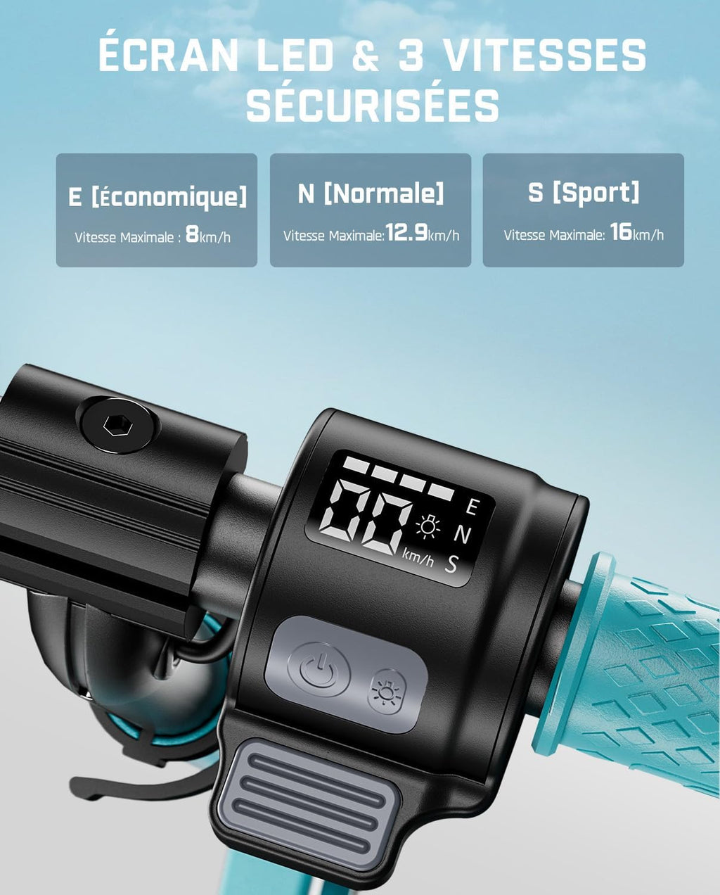 FanttikRide C9 Apex Trottinette Électrique Enfant 1,2-1,6 m, Haut-Parleur Bluetooth, Lumières Arc-en-Ciel, Vitesses 8/13/16 km/h, Autonomie 8 km, Hauteur Réglable, Pliable, Charge maximale 60 kg