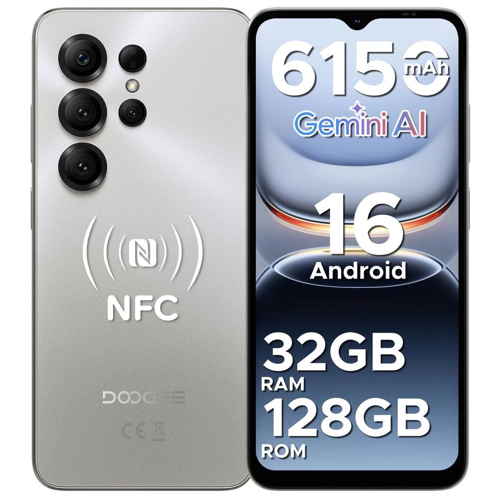 DOOGEE Note56X Pro Android 16 Smartphone Pas Cher, 6150mAh Telephone Portable Écran 6.56" HD+90Hz 32Go+128Go/TF 2To, 8MP+13MP, UNISOC T7225,Dual SIM, Octa Core, Face ID/Fingerprint/NFC/3.5mm,Noir