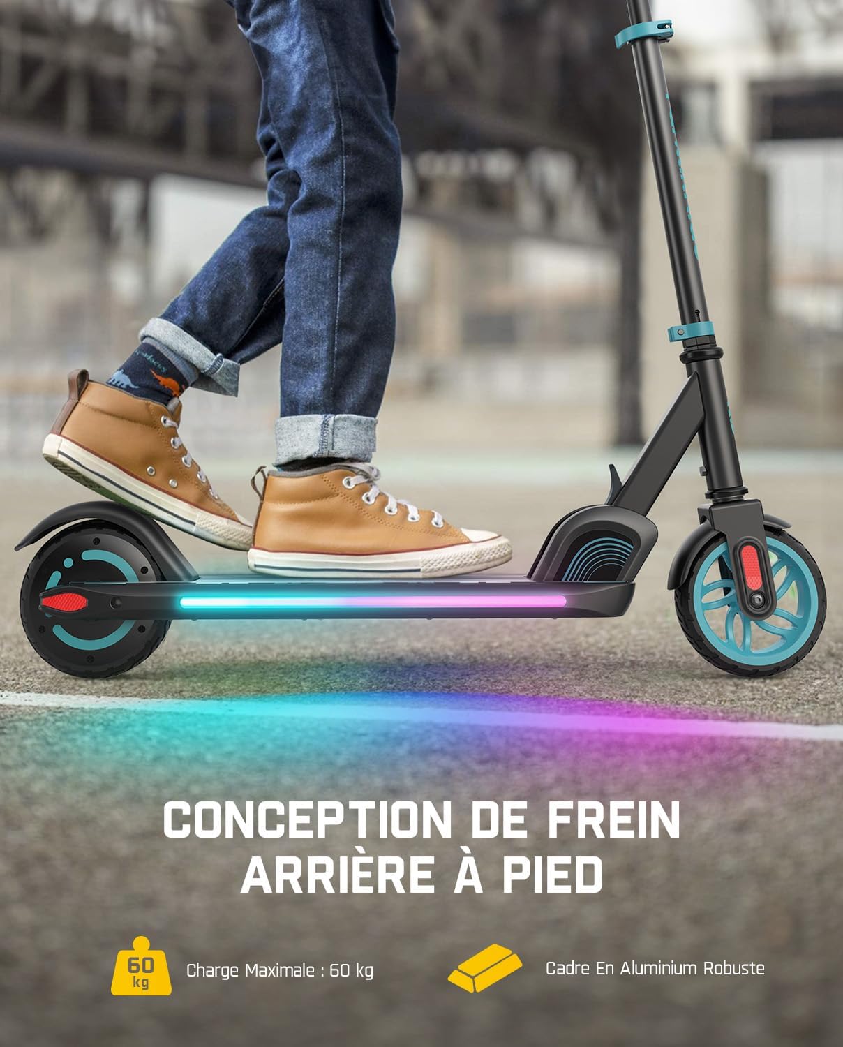 FanttikRide C9 Apex Trottinette Électrique Enfant 1,2-1,6 m, Haut-Parleur Bluetooth, Lumières Arc-en-Ciel, Vitesses 8/13/16 km/h, Autonomie 8 km, Hauteur Réglable, Pliable, Charge maximale 60 kg