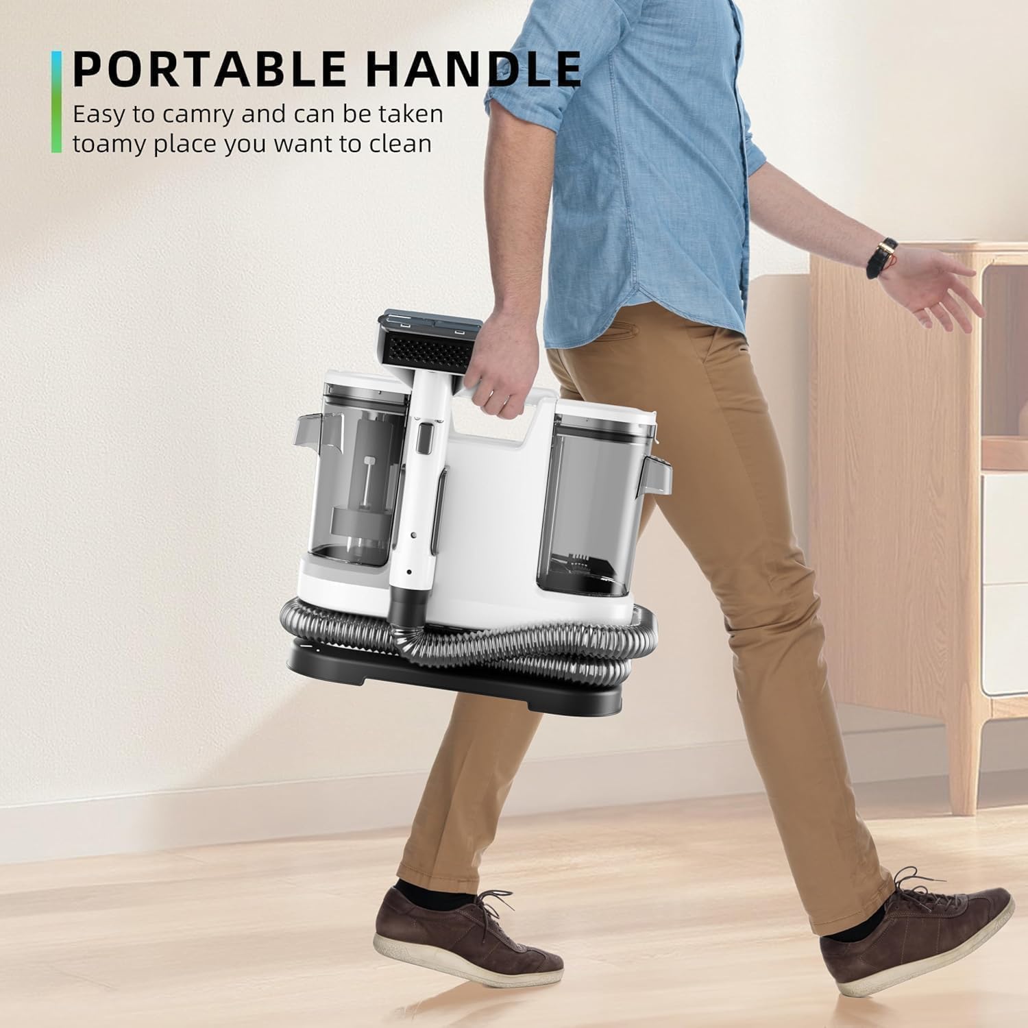 Nettoyeur de tapis et de tissus d'ameublement portable, chauffage instantané, Shampouineuse Canapé, puissant aspirateur et nettoyeur en profondeur (MN1)