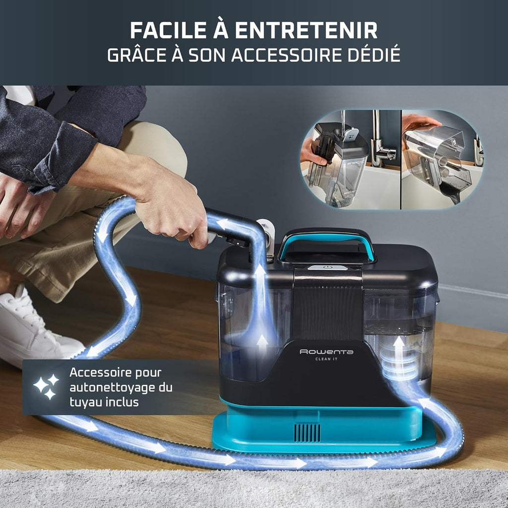 Rowenta, Clean it, Shampouineuse, Détacheur Nettoyeur de Tache, Rapide et Facile, Intérieur de Voiture, 750W, IN5020F0, Bleu/Noir