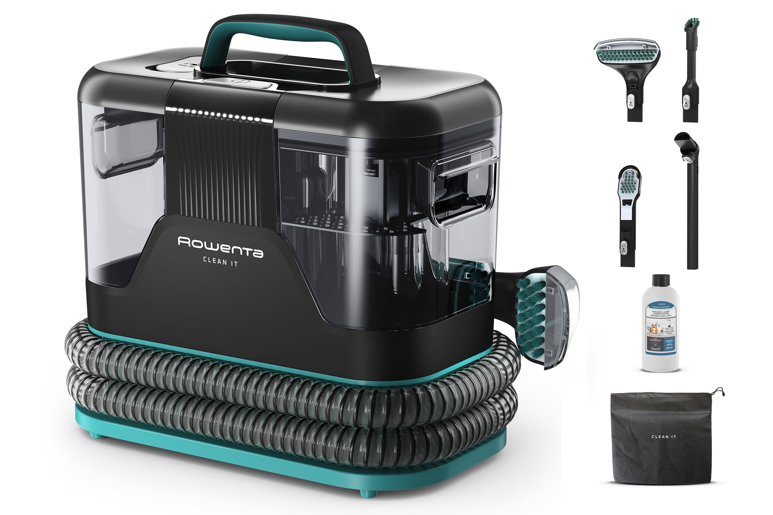 Rowenta, Clean It Compact, Shampouineuse, Détacheur, Nettoyeur Portable, Tapis, Intérieur de Voiture, Canapés, Design Compact, Puissant 400W, IN3011F0, Grise