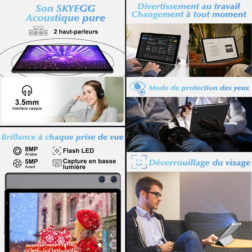 Tablette Android 14 avec 5G Wi-Fi 6, 20 GO RAM+128 GO ROM (Extensible Jusqu'à 1 To), Tablette Tactile avec Widevine L1, 8 Cœurs, 5MP+8MP, Tablette 10 Pouces avec Clavier+Souris et Cas, Gris Espace