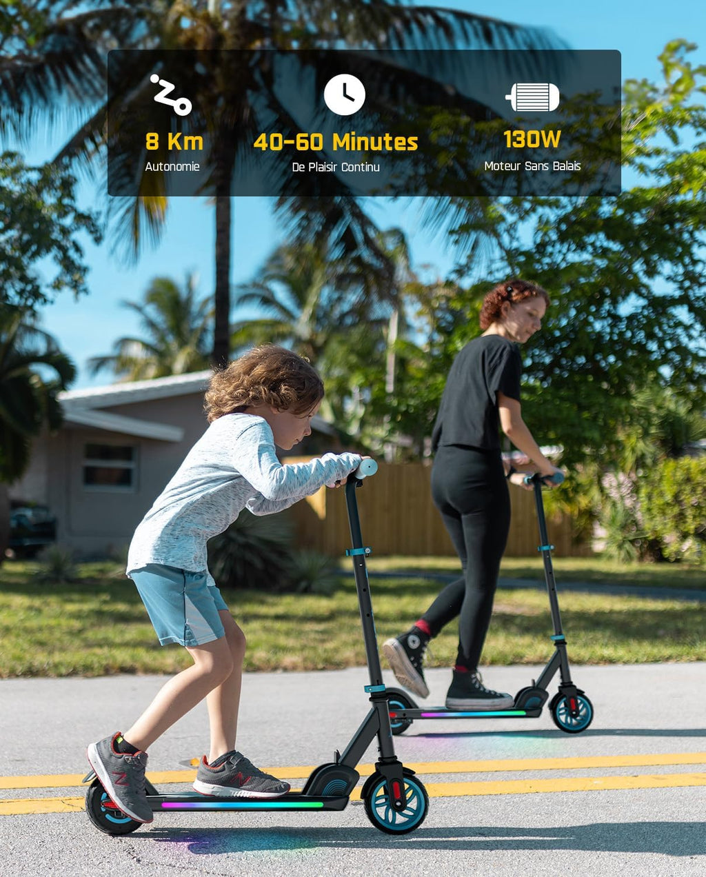 FanttikRide C9 Apex Trottinette Électrique Enfant 1,2-1,6 m, Haut-Parleur Bluetooth, Lumières Arc-en-Ciel, Vitesses 8/13/16 km/h, Autonomie 8 km, Hauteur Réglable, Pliable, Charge maximale 60 kg