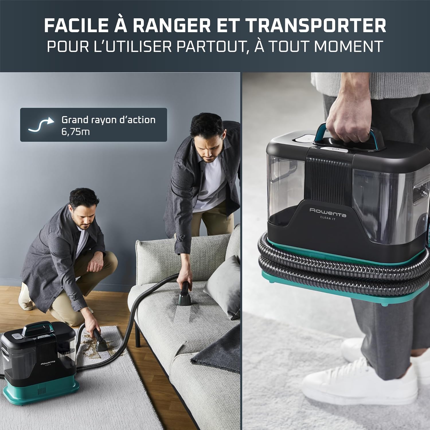 Rowenta, Clean it, Shampouineuse, Détacheur Nettoyeur de Tache, Rapide et Facile, Intérieur de Voiture, 750W, IN5020F0, Bleu/Noir